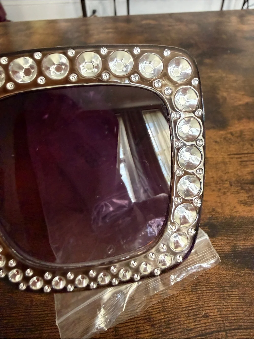 Crystal-Embellished Square Sunglasses in Black fashion glasses